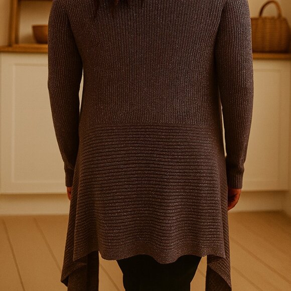 Melanie Lyne Metallic Ribbed Asymmetric Cardigan – Size M - Picture 2 of 5